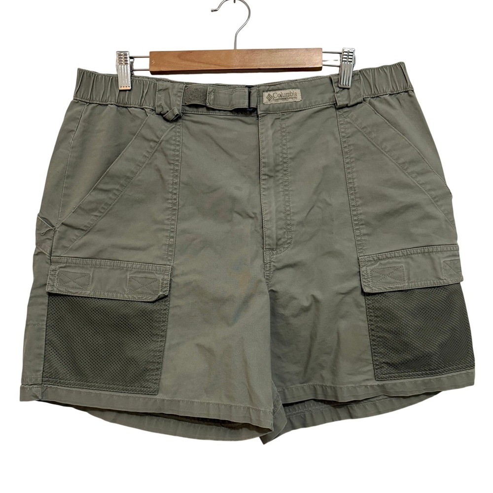 Columbia Men Cargo Shorts L Olive Green Utility Gorpcore Hiking 0107 FM 8100